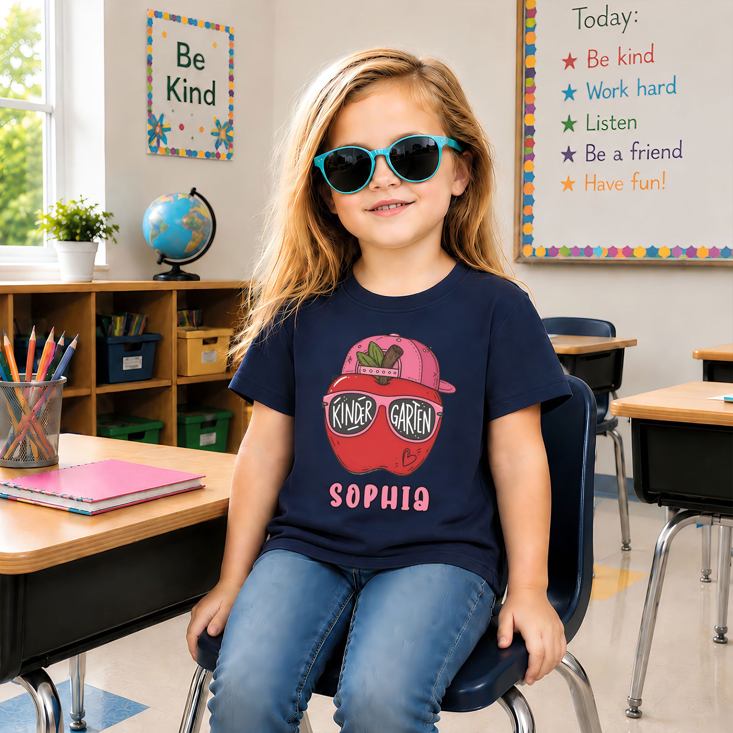 Apple School Shirt - Custom Kid Name & Grade T-shirt - First Day of School Gift for Boys & Girls