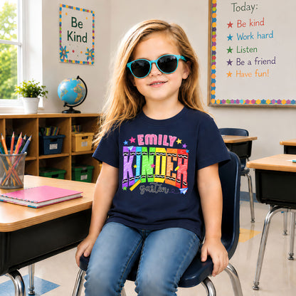 Crayon School Shirt - Custom Name & Grade Kid T-shirt - Back To School Gift for Boys & Girls
