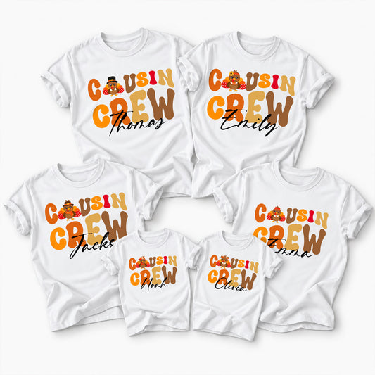 Personalized Thanksgiving Cousin Crew Shirt - Custom Name Turkey Shirt - Matching Family Fall Outfit