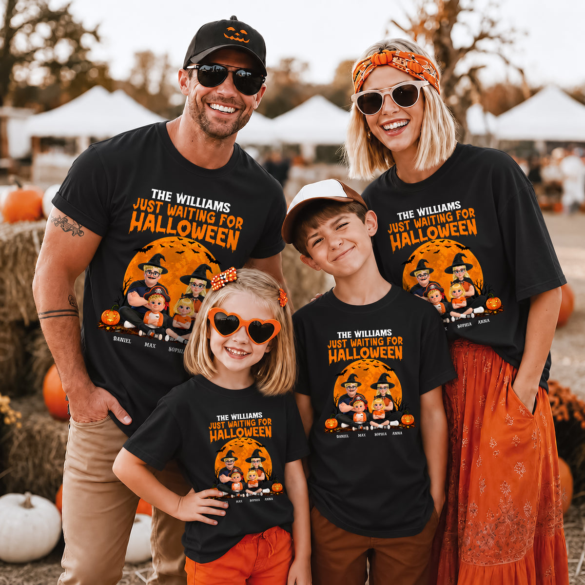 Just Waiting For Halloween - Personalized Halloween Family Shirt Custom Family Characters & Names Matching Halloween Outfit