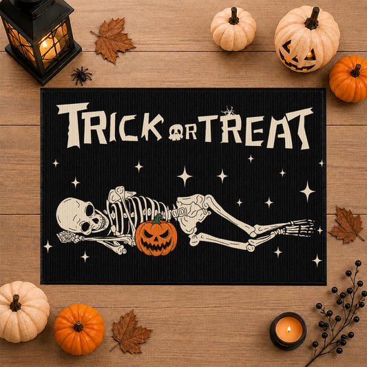 Halloween Door Mat, Spooky Front Door Mat, Skeleton Pumpkin Ghost Doormat, Halloween Gifts for Family