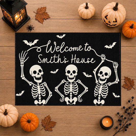 Halloween Door Mat, Spooky Front Door Mat, Skeleton Pumpkin Ghost Doormat, Halloween Gifts for Family