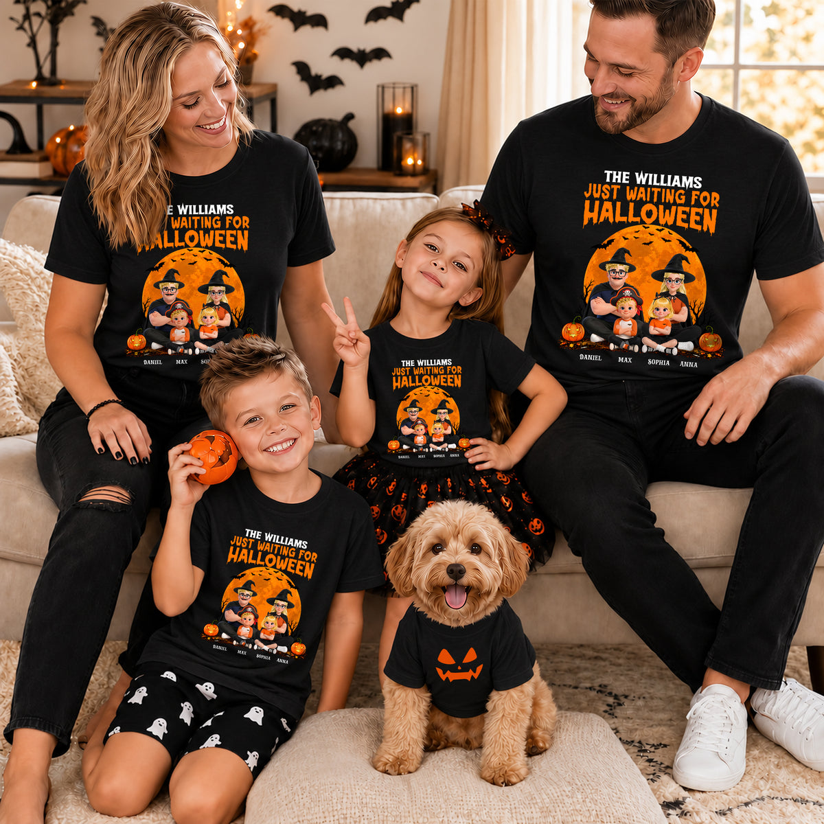 Just Waiting For Halloween - Personalized Halloween Family Shirt Custom Family Characters & Names Matching Halloween Outfit