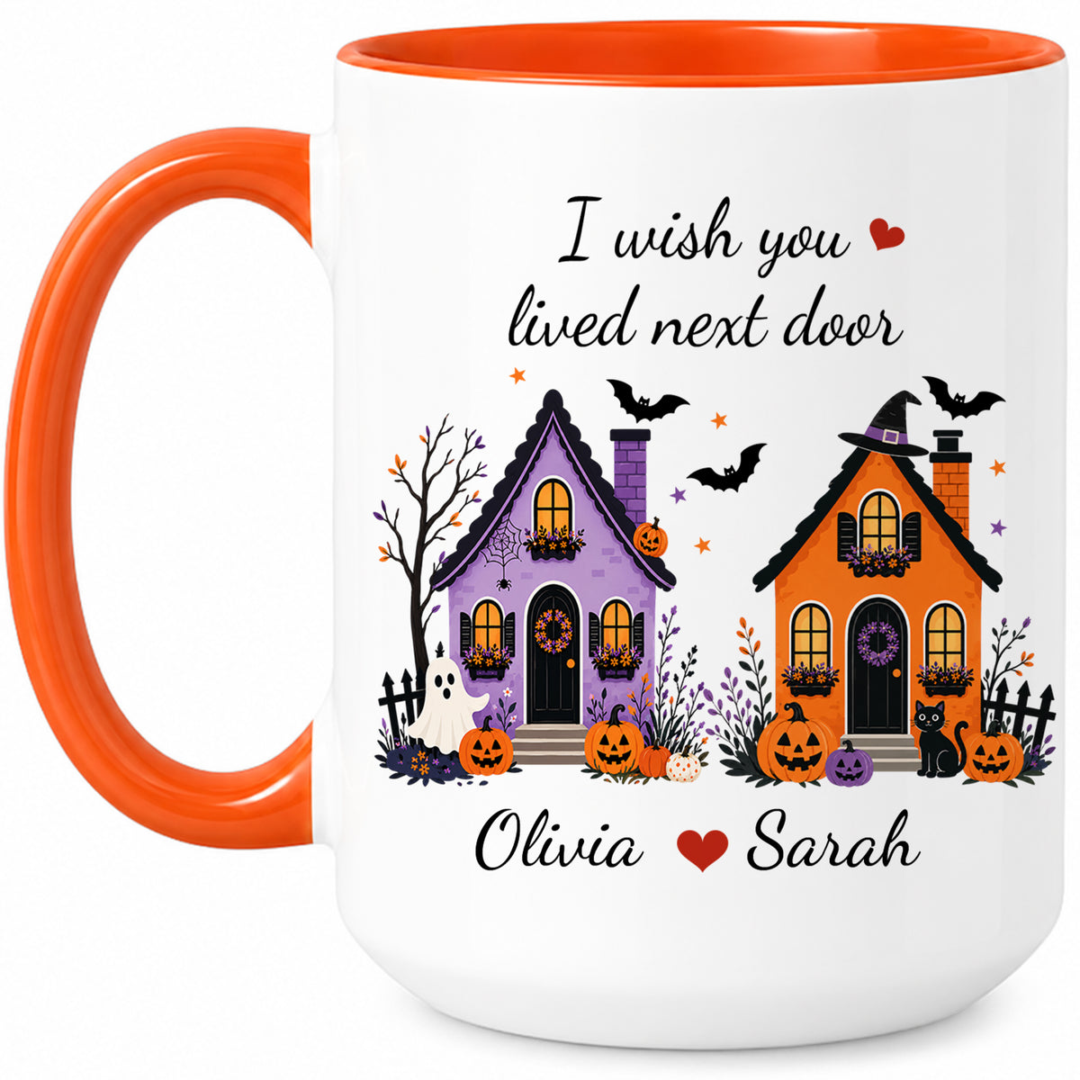 Personalized Halloween Bestie Mug - I Wish You Lived Next Door Accent Mug - Spooky Season Gift for Besties