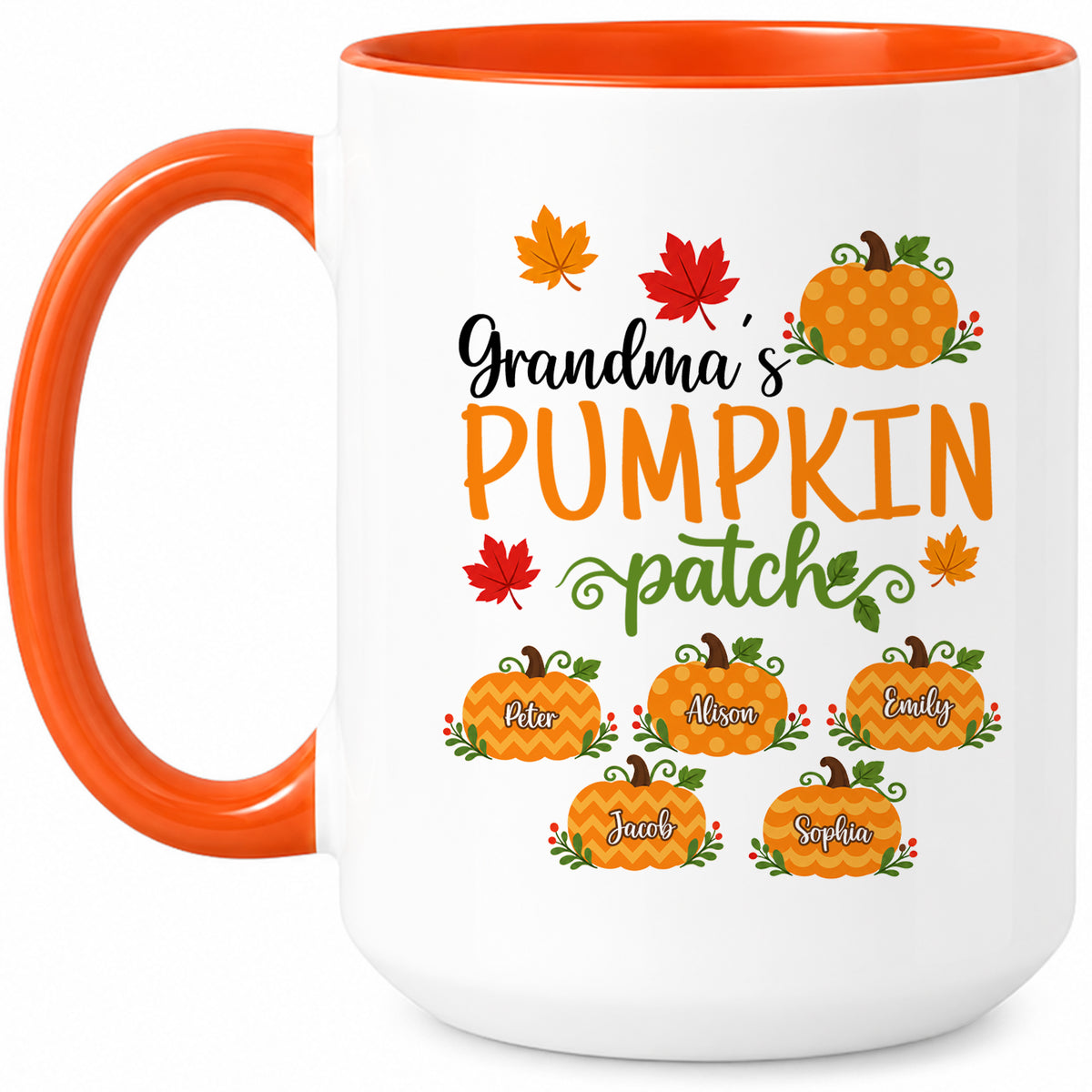 Personalized Thanksgiving Accent Mug - Grandma's Pumpkin Patch Mug - Thanksgiving Gift for Grandma, Mom