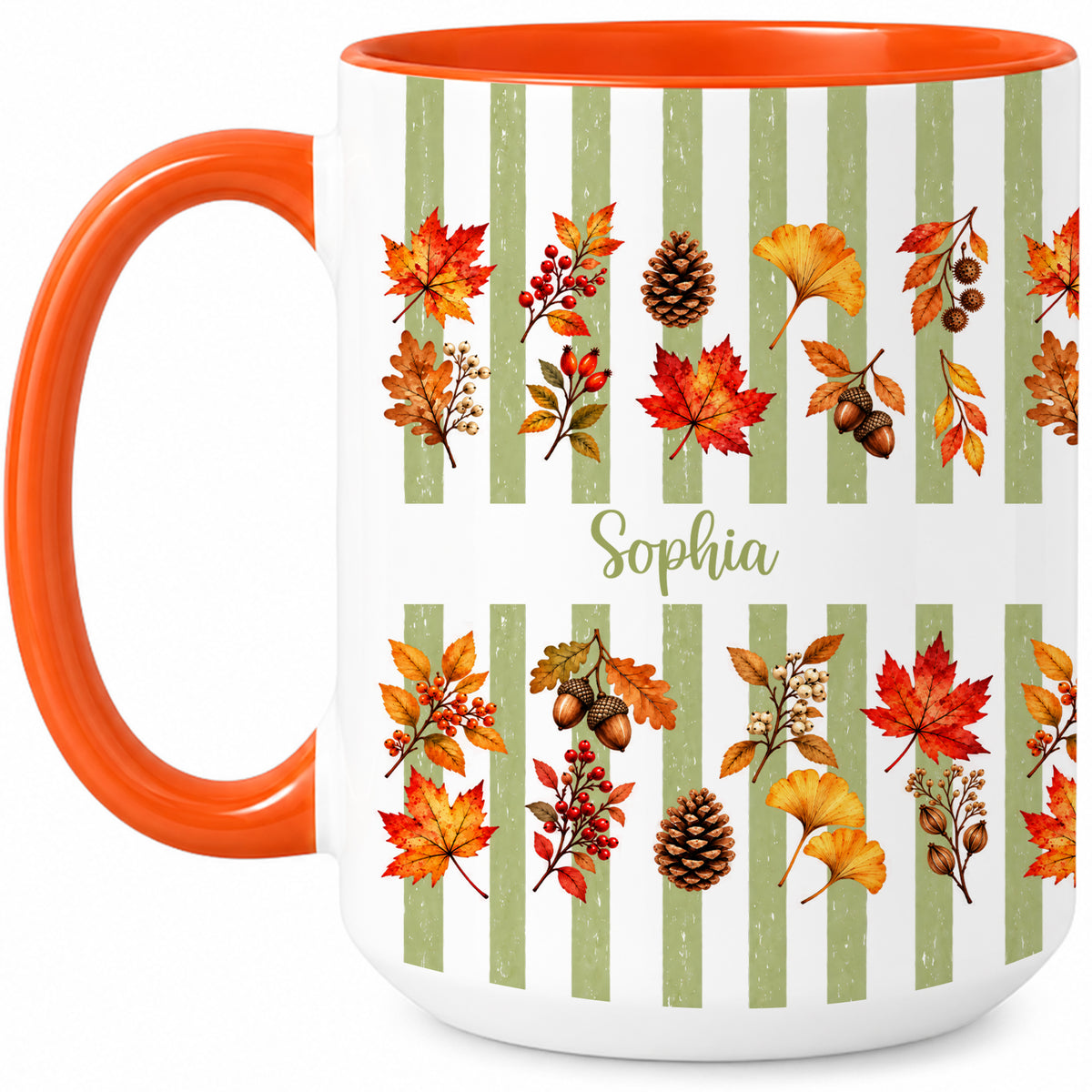 Personalized Fall Mug with Name - Autumn Leaves and Acorns Coffee Cup - Fall Gift for Friends
