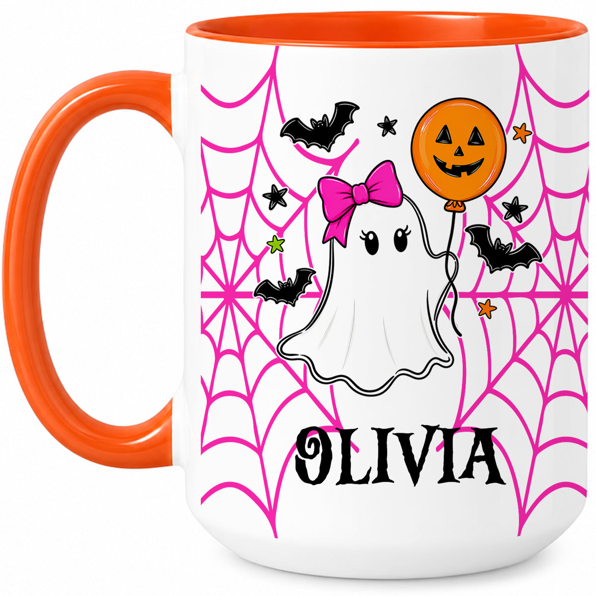 Personalized Halloween Family Mug Set - Custom Name Ghost Accent Mug - Matching Halloween Mugs for Family