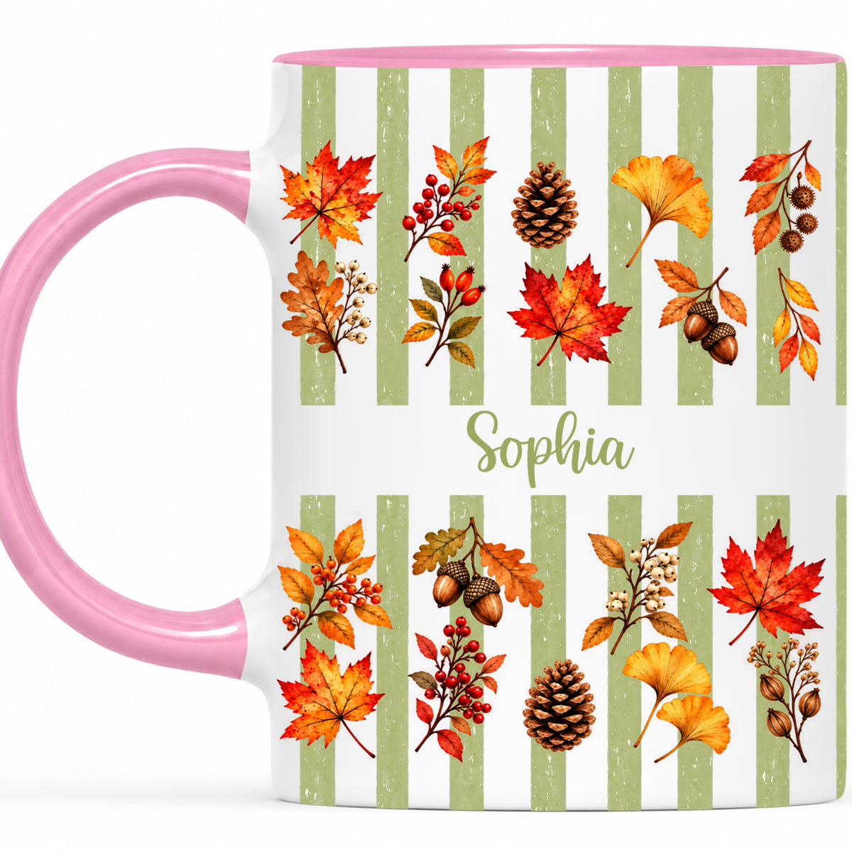 Personalized Fall Mug with Name - Autumn Leaves and Acorns Coffee Cup - Fall Gift for Friends