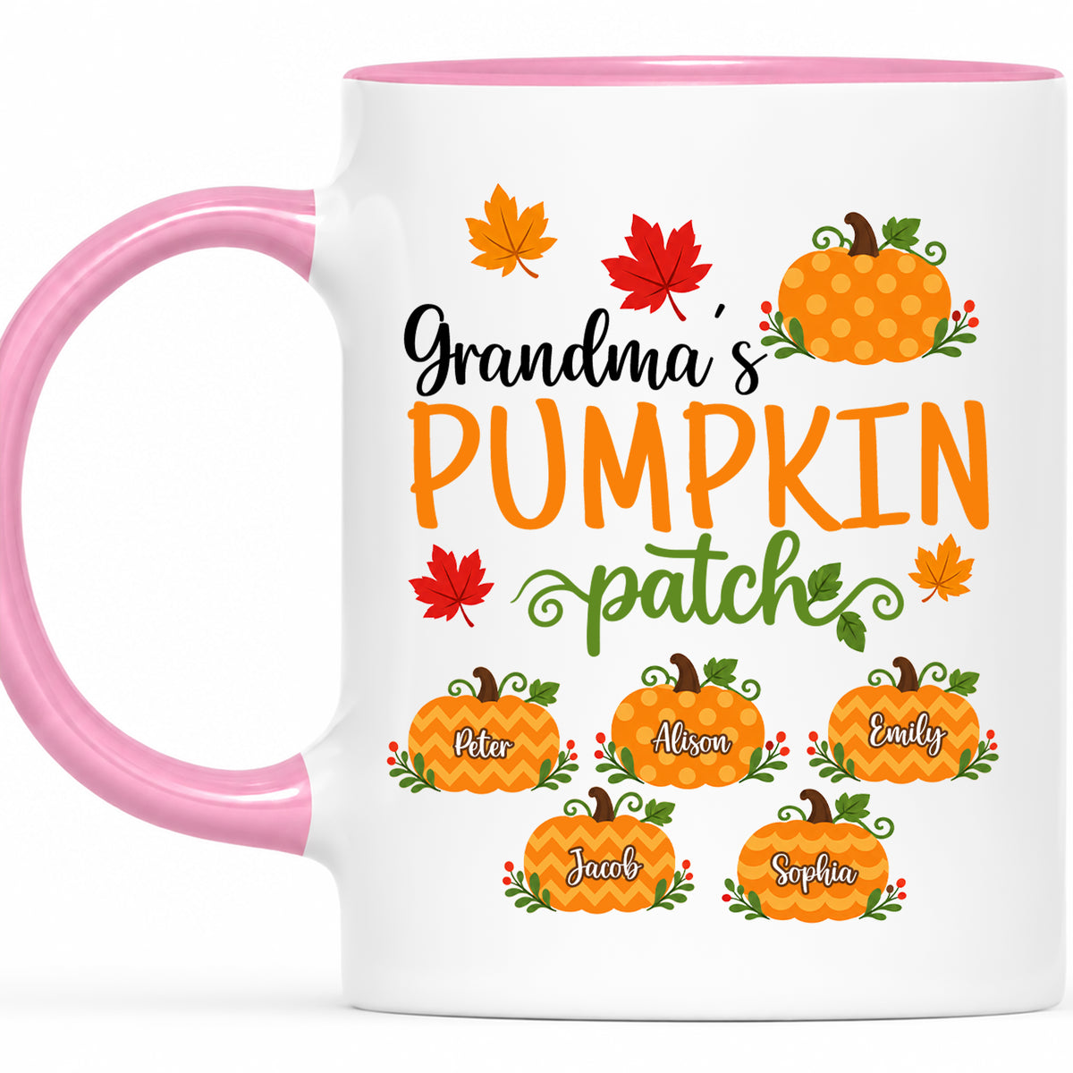 Personalized Thanksgiving Accent Mug - Grandma's Pumpkin Patch Mug - Thanksgiving Gift for Grandma, Mom
