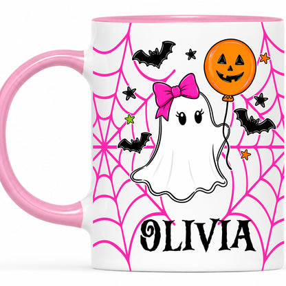 Personalized Halloween Family Mug Set - Custom Name Ghost Accent Mug - Matching Halloween Mugs for Family