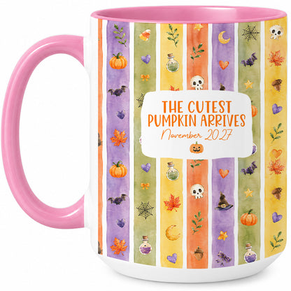 Personalized Halloween Mug - The Cutest Pumpkin Arrives - Baby Arriving Gift for Family