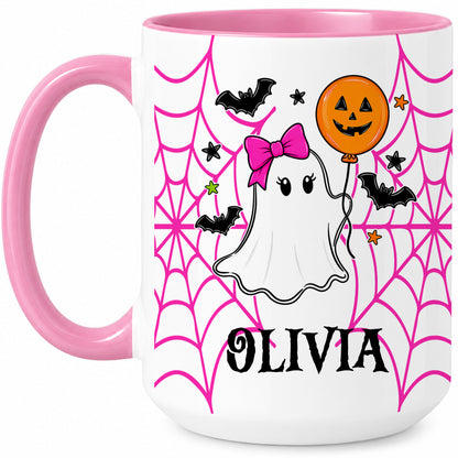 Personalized Halloween Family Mug Set - Custom Name Ghost Accent Mug - Matching Halloween Mugs for Family