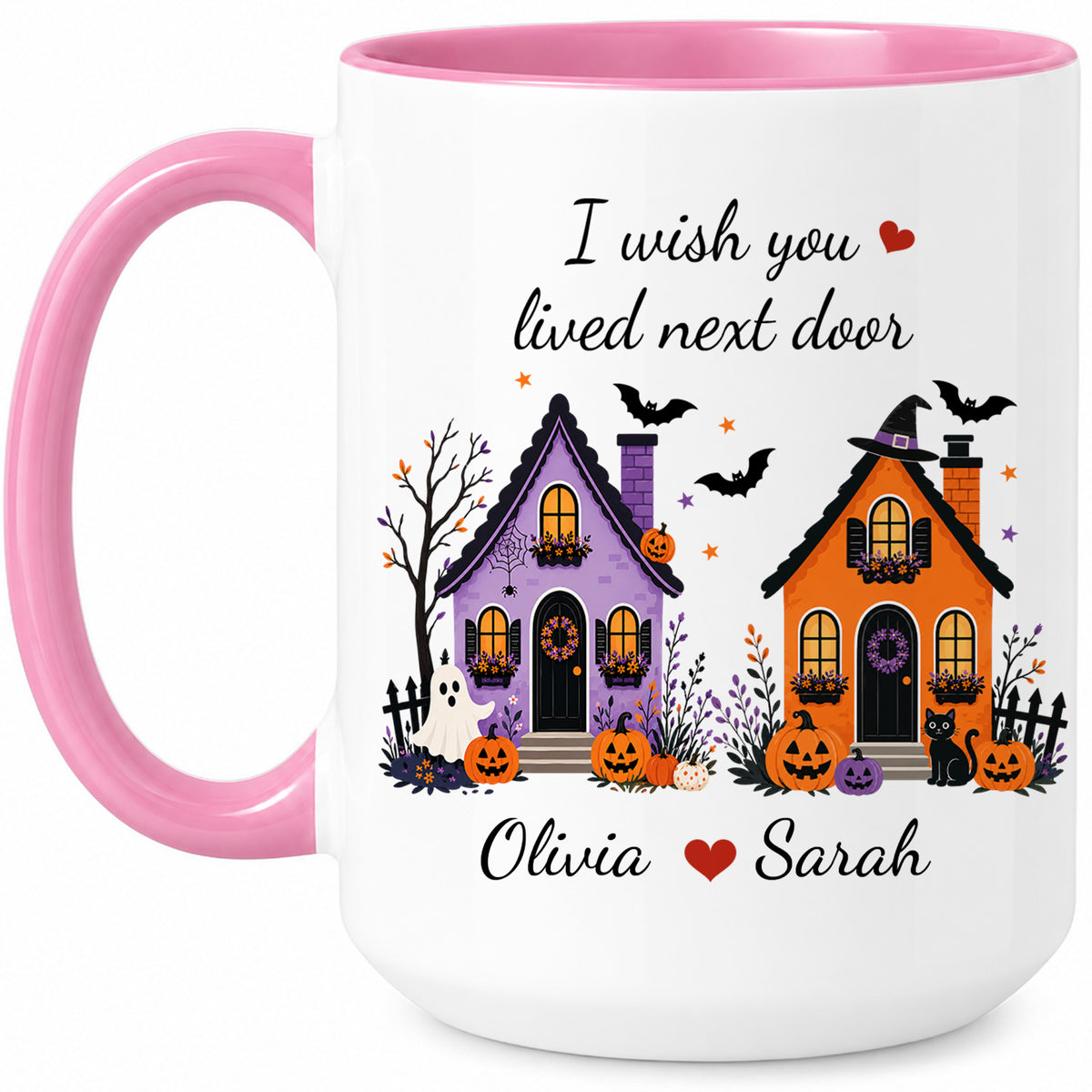 Personalized Halloween Bestie Mug - I Wish You Lived Next Door Accent Mug - Spooky Season Gift for Besties