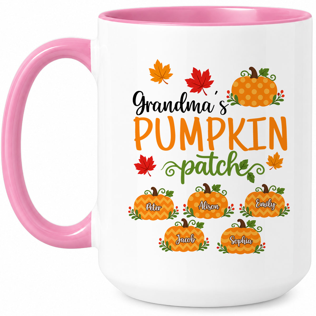 Personalized Thanksgiving Accent Mug - Grandma's Pumpkin Patch Mug - Thanksgiving Gift for Grandma, Mom