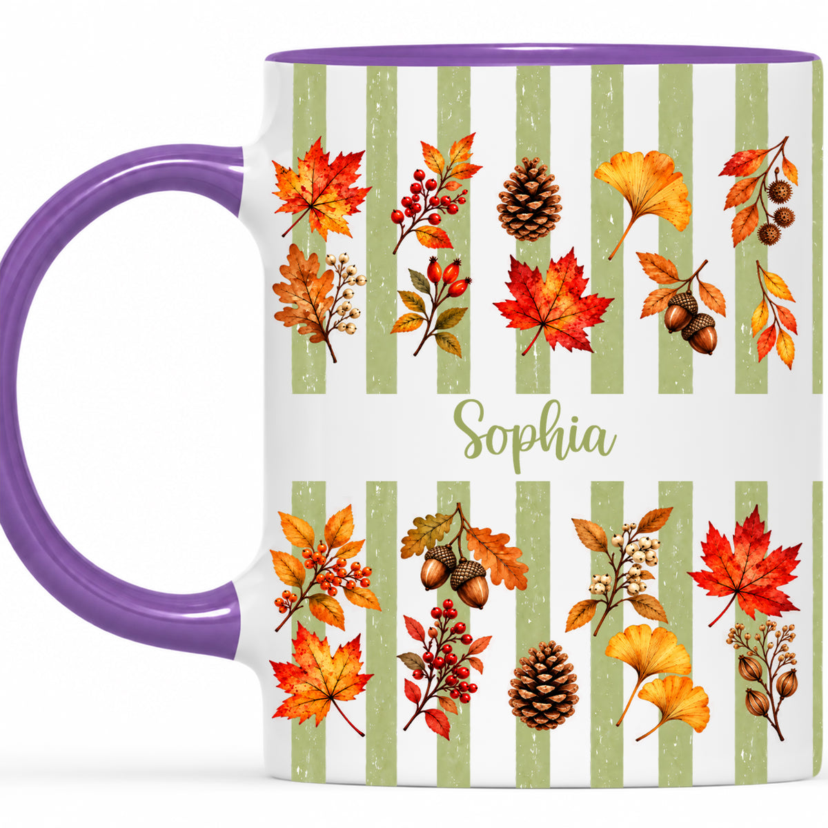 Personalized Fall Mug with Name - Autumn Leaves and Acorns Coffee Cup - Fall Gift for Friends