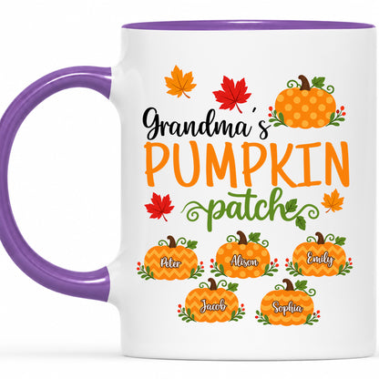 Personalized Thanksgiving Accent Mug - Grandma's Pumpkin Patch Mug - Thanksgiving Gift for Grandma, Mom