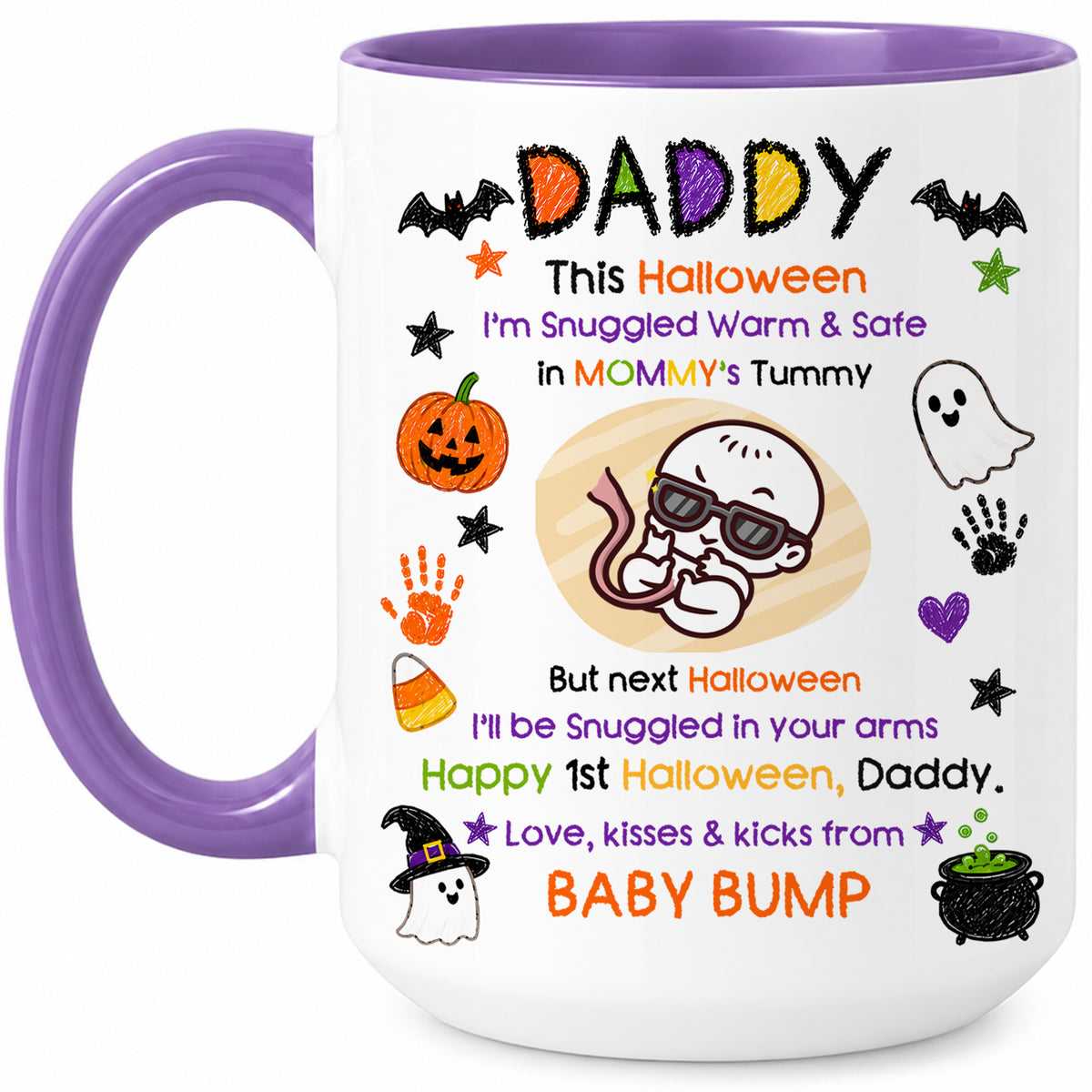 Personalized Baby's First Halloween Mug for New Dad, From Baby Bump - Halloween Gift for New Family