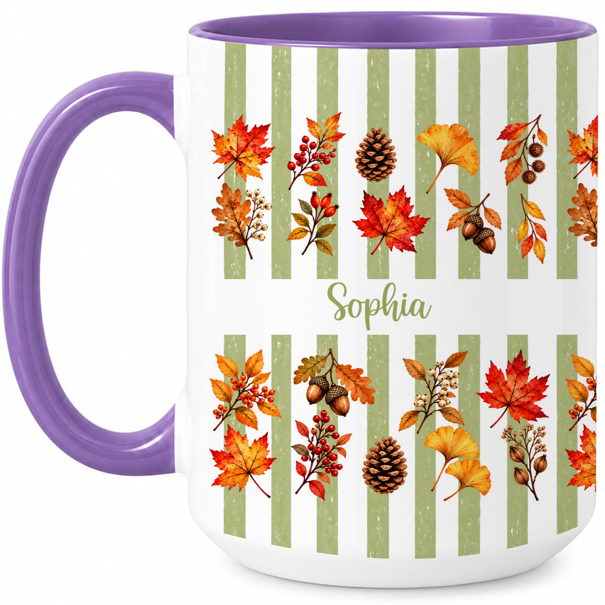 Personalized Fall Mug with Name - Autumn Leaves and Acorns Coffee Cup - Fall Gift for Friends
