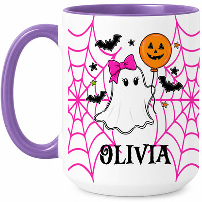 Personalized Halloween Family Mug Set - Custom Name Ghost Accent Mug - Matching Halloween Mugs for Family