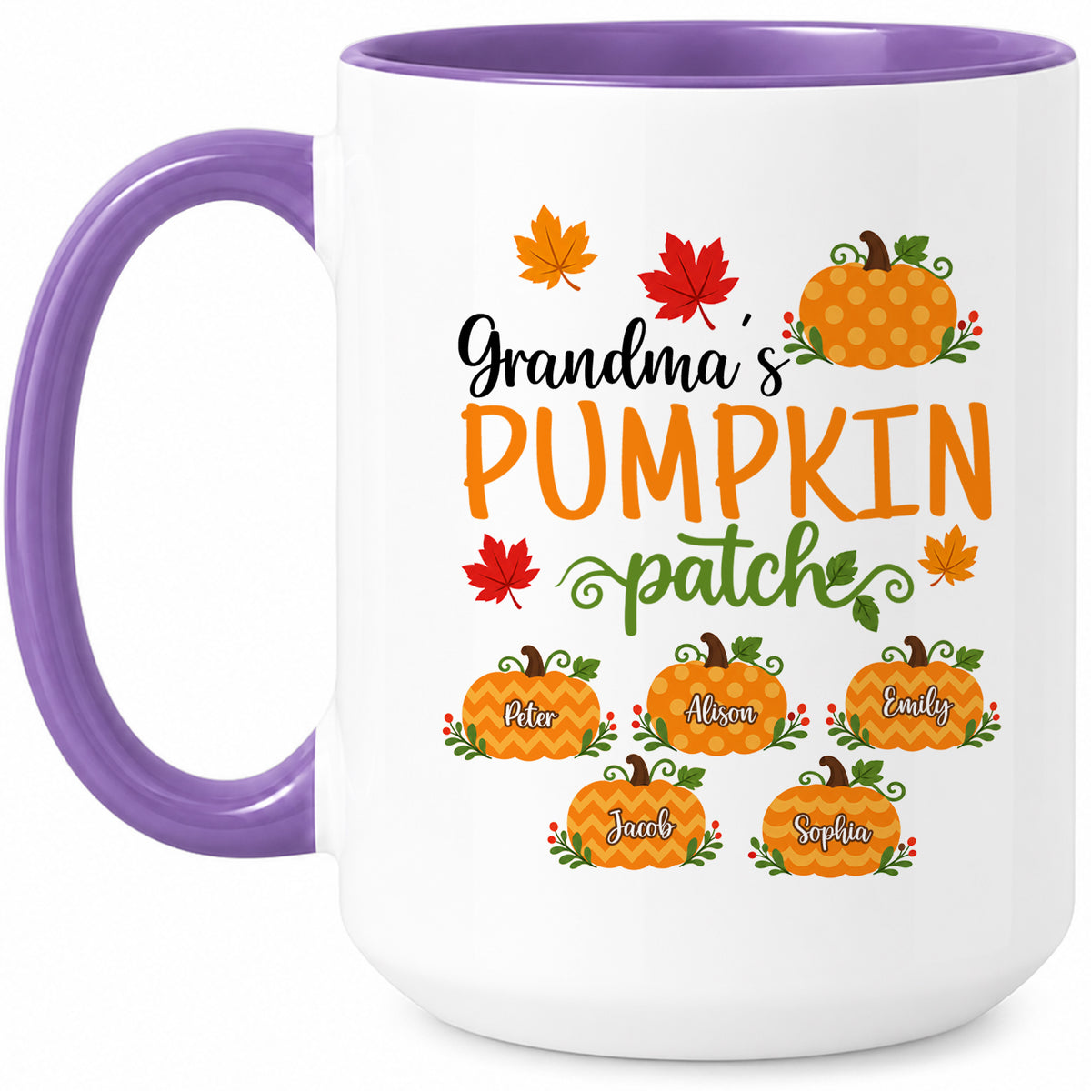 Personalized Thanksgiving Accent Mug - Grandma's Pumpkin Patch Mug - Thanksgiving Gift for Grandma, Mom