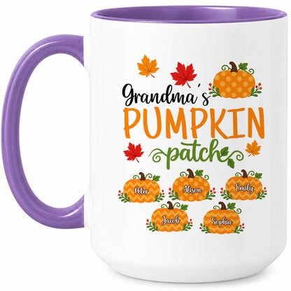 Personalized Thanksgiving Accent Mug - Grandma's Pumpkin Patch Mug - Thanksgiving Gift for Grandma, Mom