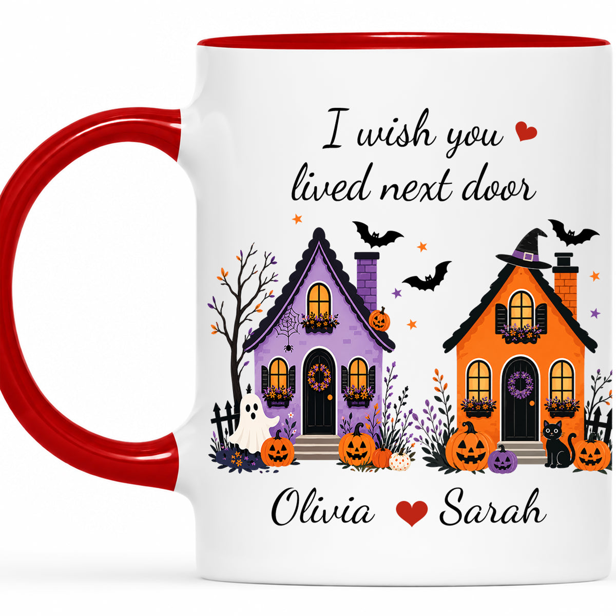 Personalized Halloween Bestie Mug - I Wish You Lived Next Door Accent Mug - Spooky Season Gift for Besties