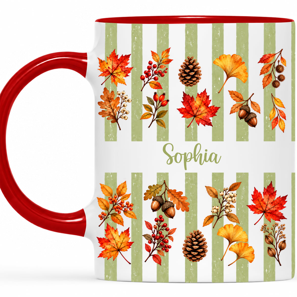 Personalized Fall Mug with Name - Autumn Leaves and Acorns Coffee Cup - Fall Gift for Friends