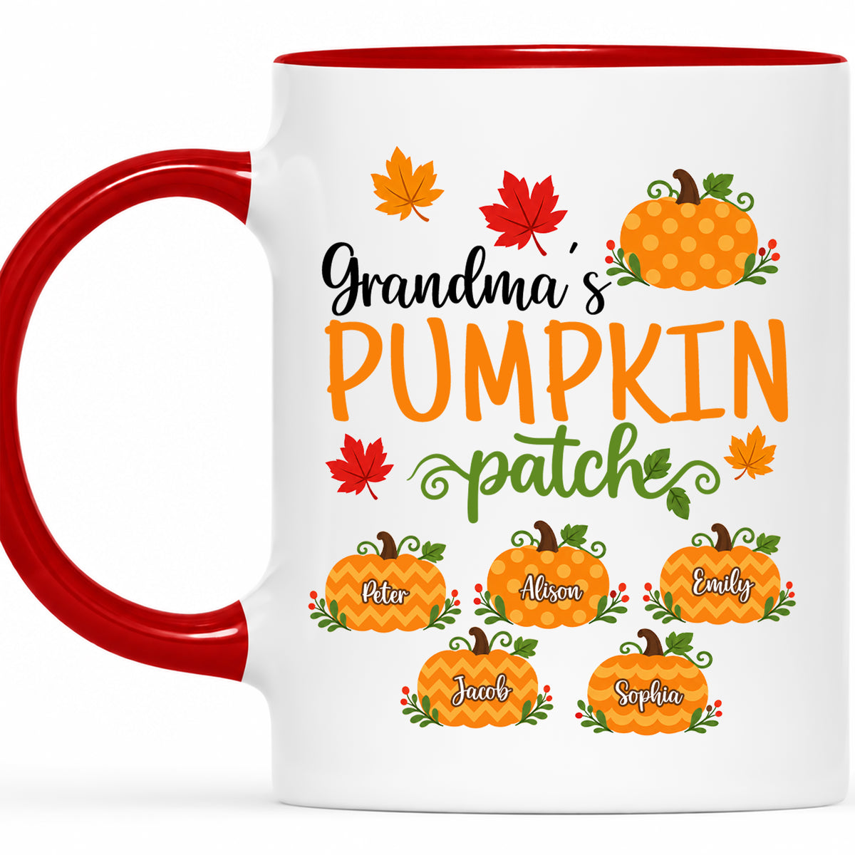 Personalized Thanksgiving Accent Mug - Grandma's Pumpkin Patch Mug - Thanksgiving Gift for Grandma, Mom