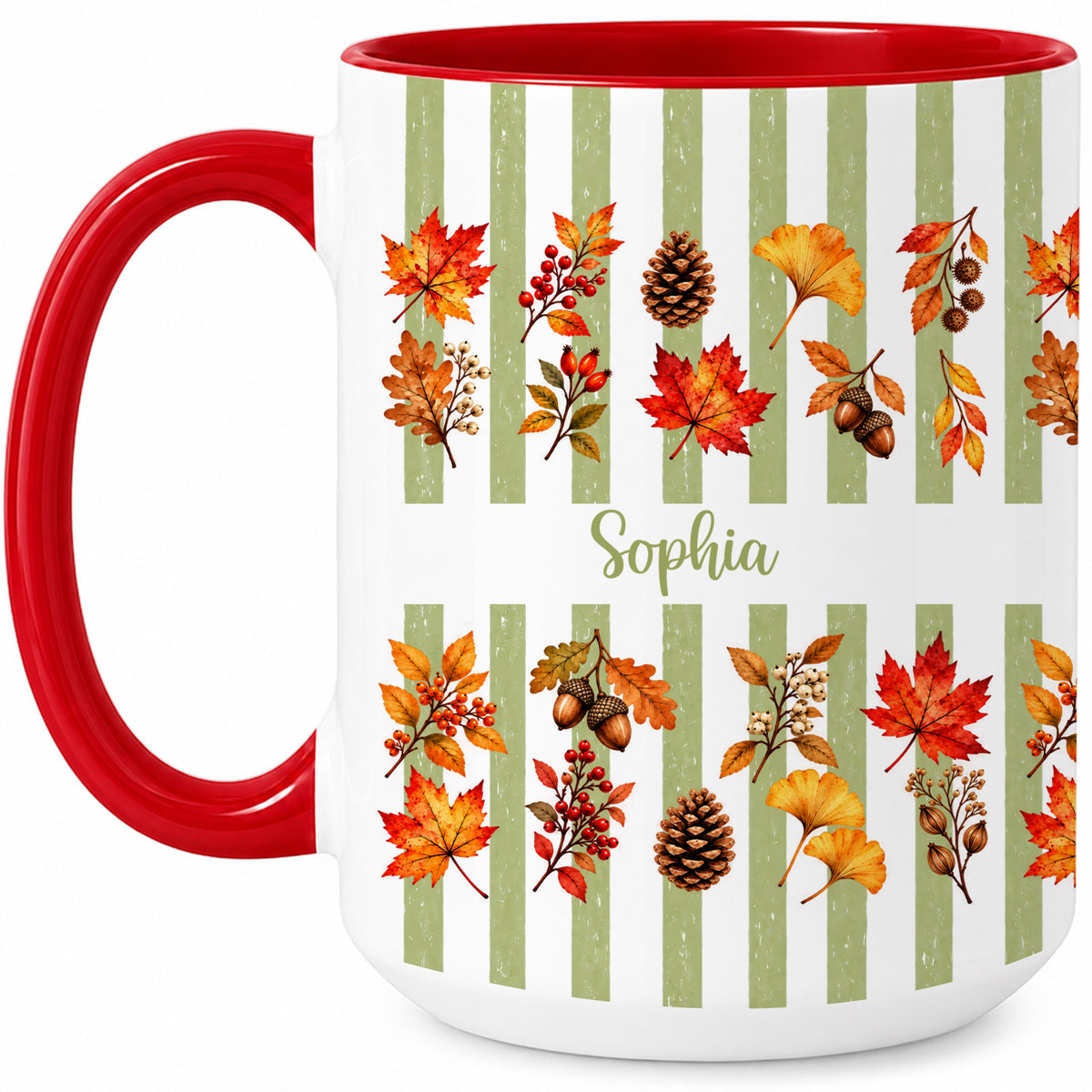 Personalized Fall Mug with Name - Autumn Leaves and Acorns Coffee Cup - Fall Gift for Friends