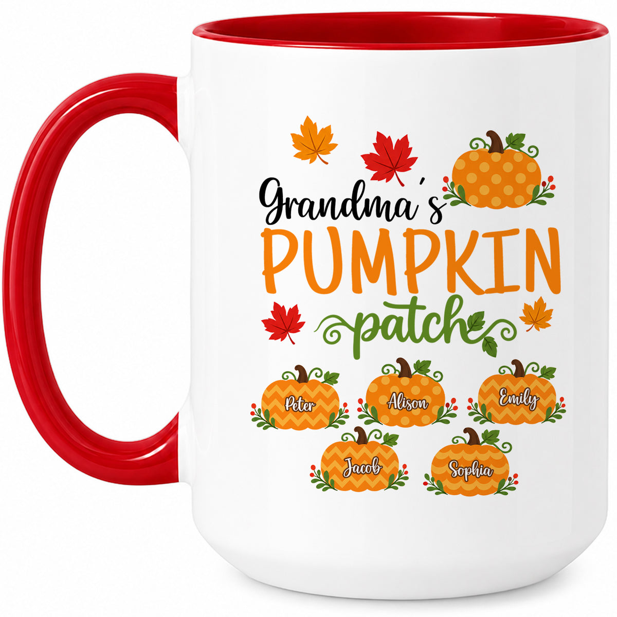 Personalized Thanksgiving Accent Mug - Grandma's Pumpkin Patch Mug - Thanksgiving Gift for Grandma, Mom