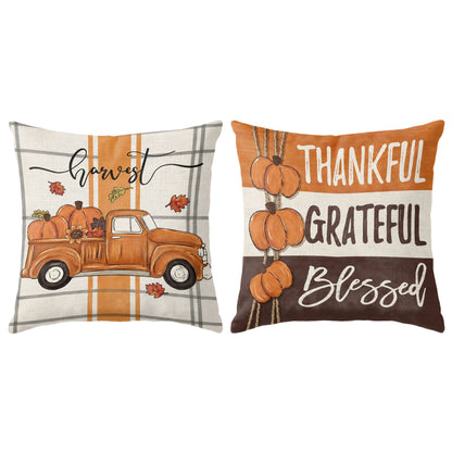 Thanksgiving Fall Decorative Pillow Set of 2 or 4, Harvest Throw Pillows for Home Decor, Gifts for Family