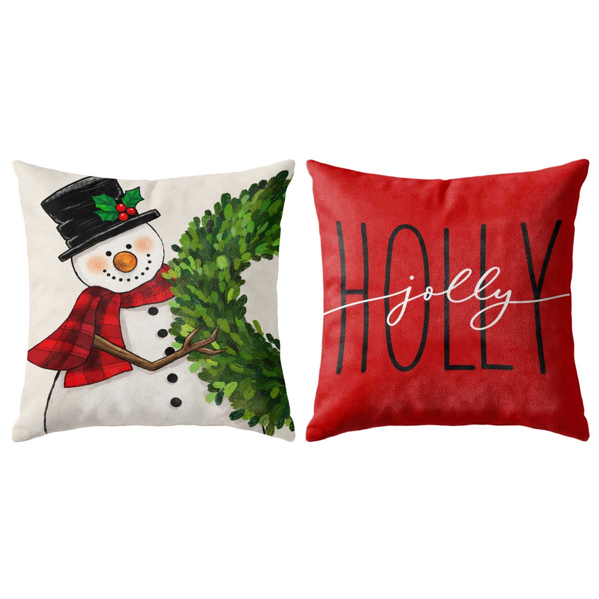 Christmas Decorative Pillow Set of 2 or 4, Santa Snowman Holiday Throw Pillow for Home Decor, Christmas Gift for Family