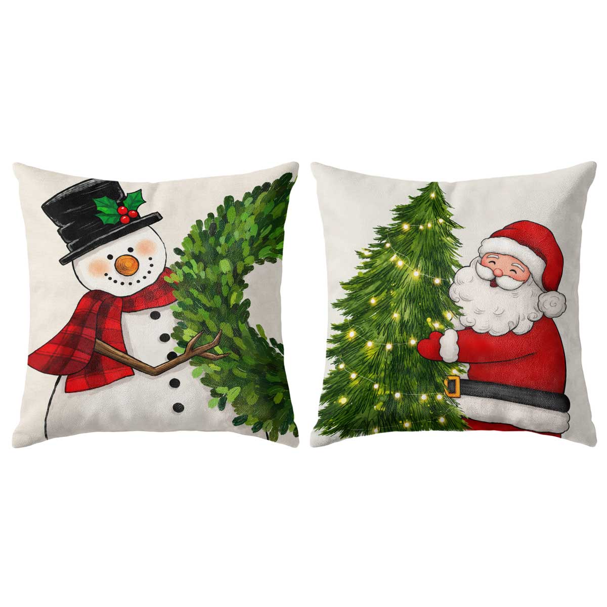Christmas Decorative Pillow Set of 2 or 4, Santa Snowman Holiday Throw Pillow for Home Decor, Christmas Gift for Family