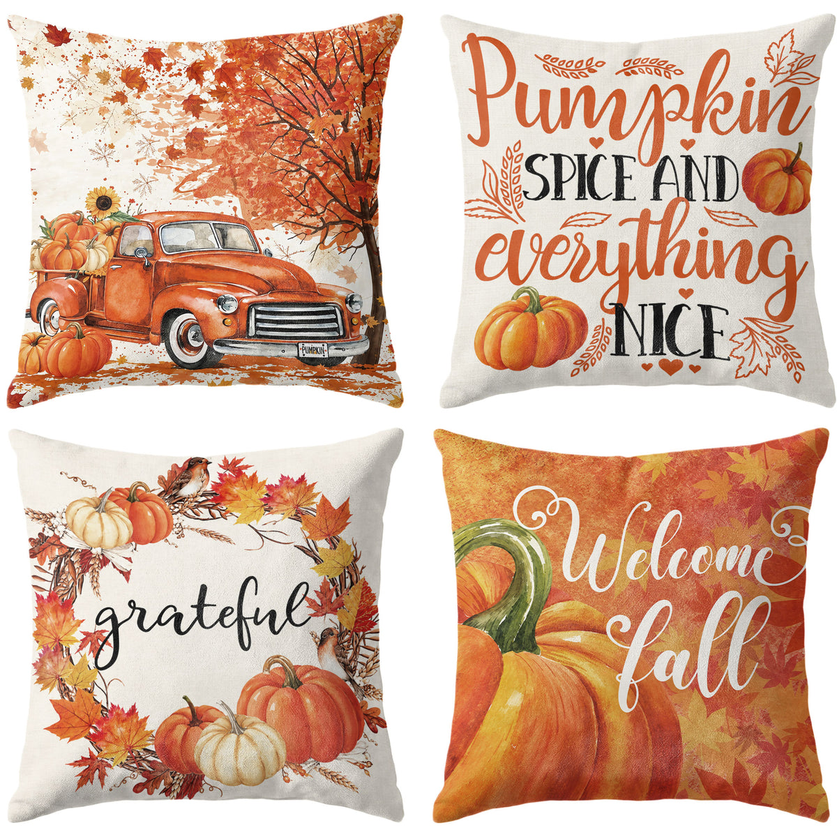 Thanksgiving Fall Decorative Pillow Set of 2 or 4, Harvest Throw Pillows for Home Decor, Gifts for Family