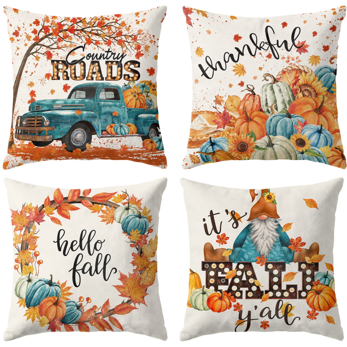 Thanksgiving Fall Decorative Pillow Set of 2 or 4, Harvest Throw Pillows for Home Decor, Gifts for Family