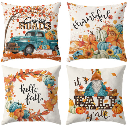 Thanksgiving Fall Decorative Pillow Set of 2 or 4, Harvest Throw Pillows for Home Decor, Gifts for Family