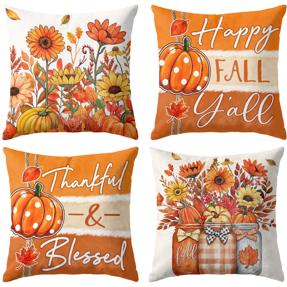 Thanksgiving Fall Decorative Pillow Set of 2 or 4, Harvest Throw Pillows for Home Decor, Gifts for Family