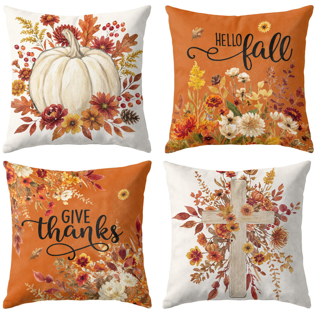Thanksgiving Fall Decorative Pillow Set of 2 or 4, Harvest Throw Pillows for Home Decor, Gifts for Family