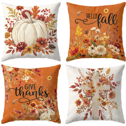 Thanksgiving Fall Decorative Pillow Set of 2 or 4, Harvest Throw Pillows for Home Decor, Gifts for Family