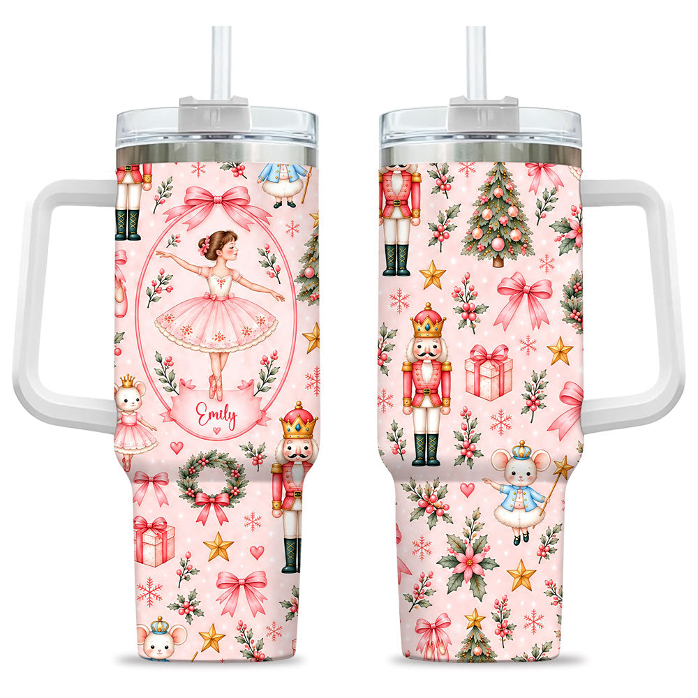 Personalized Nutcracker Ballet Tumbler 40oz, Custom Name Ballerina Cup, Christmas Gift for Girls