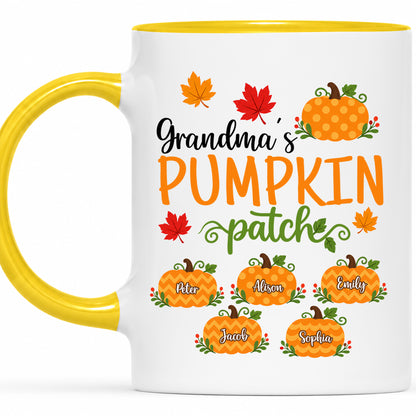 Personalized Thanksgiving Accent Mug - Grandma's Pumpkin Patch Mug - Thanksgiving Gift for Grandma, Mom