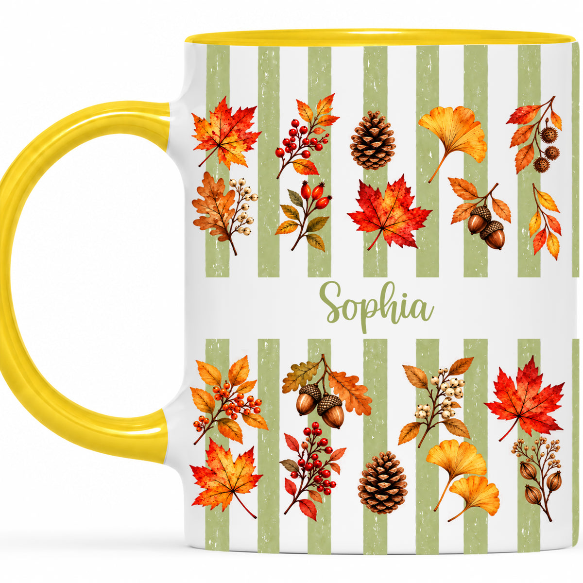 Personalized Fall Mug with Name - Autumn Leaves and Acorns Coffee Cup - Fall Gift for Friends