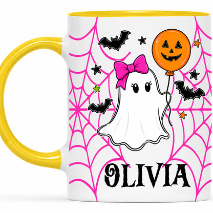 Personalized Halloween Family Mug Set - Custom Name Ghost Accent Mug - Matching Halloween Mugs for Family
