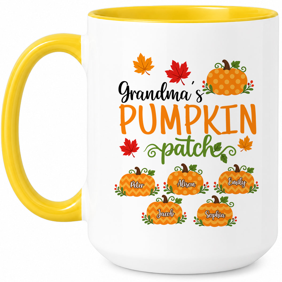 Personalized Thanksgiving Accent Mug - Grandma's Pumpkin Patch Mug - Thanksgiving Gift for Grandma, Mom