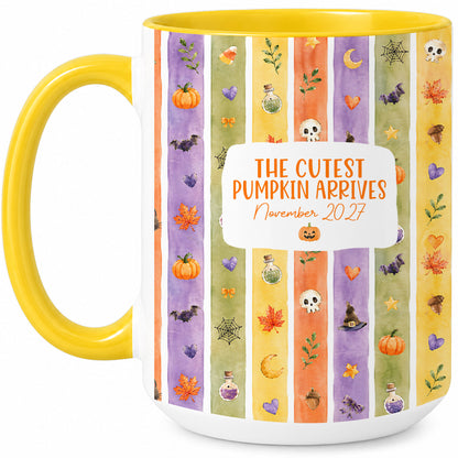Personalized Halloween Mug - The Cutest Pumpkin Arrives - Baby Arriving Gift for Family